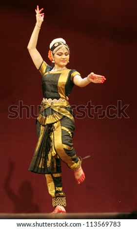 HYDERABAD,AP,INDIA-JUNE 05:Eshita Jayaswal performs Bharatanatyam dance at ravindra bharati on June 05,2012 in Hyderabad,Ap,India. A popular classical dance form of Tamil Nadu,India.