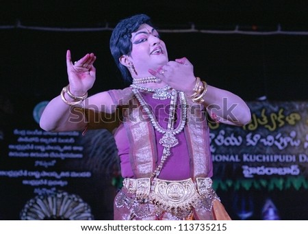 HYDERABAD,AP,INDIA-MAY 26:Artist perform during International Kuchipudi dance festival at Ravindra bharati on May26,2012 in Hyderabad,Ap,India.Popular dance form originated in Andhra pradesh, India