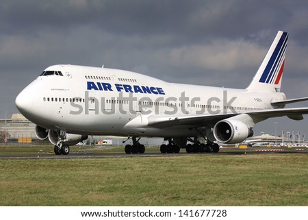 PARIS - MAY 29: Air France Boeing B747-400 taxis to take off on May 29, 2010 in Paris, France. Air France is rated top 10 biggest airlines in the world and top 3 biggest airlines in Europe