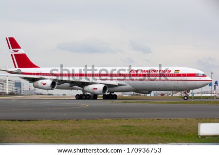 PARIS - MARCH 29: Air Mauritius Airbus A340 taxis to take off on March 29, 2010 in Paris, France. The company is the fourth largest carrier in Sub-Saharan Africa.
