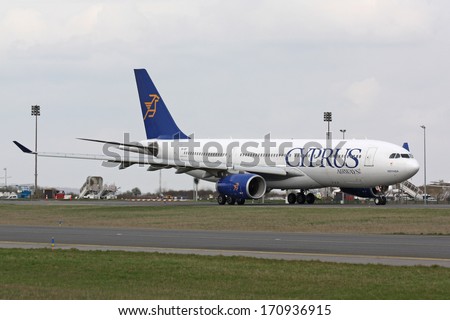 PARIS - MARCH 29: Cyprus Airways Airbus A330 taxis to take off on March 29, 2010 in Paris, France. Cyprus Airways  is the national airline of Cyprus