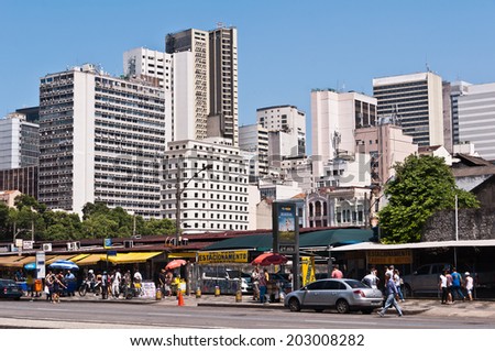 RIO DE JANEIRO, BRAZIL - DECEMBER 27: Uruguaiana district with downtown Rio de Janeiro on 27 December 2013. Uruguaiana is popular and cheap market place in Rio de Janeiro.