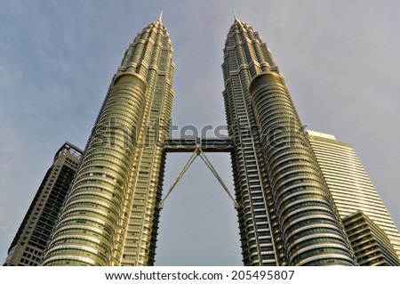 KUALA LUMPUR, MALAYSIA - OCTOBER 7: Petronas Twin Towers on October 7, 2012 in Kuala Lumpur, Malaysia. The skyscrapers height are 451.9m and were the tallest buildings in the world during 1998-2004.