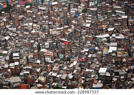 Favela da Rocinha, the Biggest Slum (Shanty Town) in Latin America. Located in Rio de Janeiro, Brazil, it has more than 70,000 inhabitants.