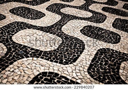 Traditional Portuguese Style Sidewalk Mosaic, Ipanema Beach Pattern, Rio de Janeiro, Brazil