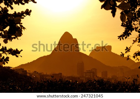 Sun Goes Down Behind the Mountains of Rio de Janeiro, Brazil