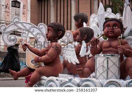 RIO DE JANEIRO, BRAZIL - FEBRUARY 16, 2015: Decorations of Carnival Samba School floats in Rio de Janeiro.