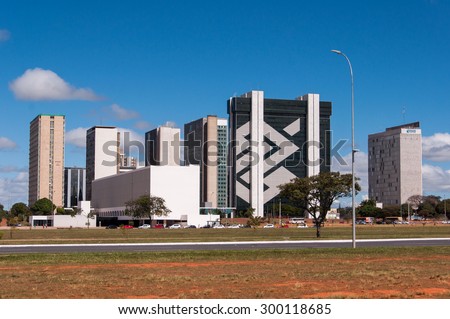 BRASILIA, BRAZIL - JUNE 7, 2015: Buildings of South Banking Sector. All the buildings of the complex are own by national banks of Brazil.