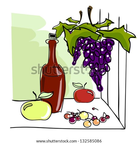 food drink berries grapes window vector