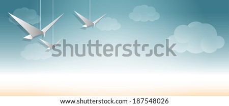 landscape nature sky with clouds and birds seagulls vector version
