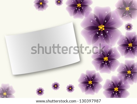 Greeting card with transparent purple flowers and signature lists