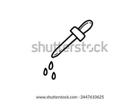 Optometry eyedrop icon in doodle style. Medical pipette eyesight correction. Vector illustration