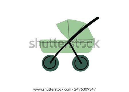 Baby stroller, empty infant carriage transport. Wheeled cradle in flat style. Modular child pram for promenade with mom isolated on white background