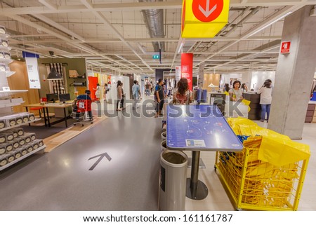 BANGKOK - OCTOBER 23: Direction with direction board of IKEA Bangkok Store on October 23, 2013 in Mega Bangna, Bangkok. Founded in Sweden in 1943, Ikea is the world\'s largest furniture retailer.