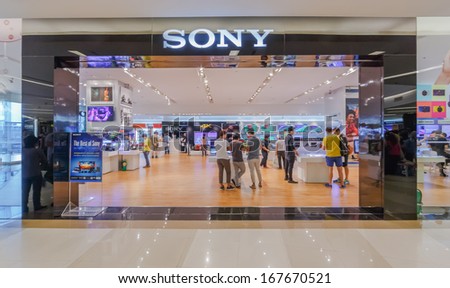 BANGKOK - DECEMBER 5 : Sony  shop at Siam Paragon on Dec 5, 13. The company is one of the leading manufacturers of electronic products which ranked 87th on the 2012 list of Fortune Global 500.