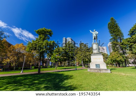 SYDNEY - MAY 10 : Captain Cook statue at Hyde park, Sydney, Australia on May 10, 14. The statue was erected to commemorate Captain Cook`s discovery of the east coast of Australia in 1770.