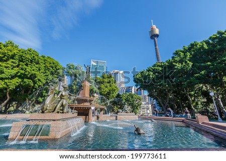 SYDNEY - MAY 10: Archibald Fountain on May 10, 14 in Sydney. It is located in Hyde Park, in central Sydney which It is named after J. F. Archibald, owner and editor of The Bulletin magazine.