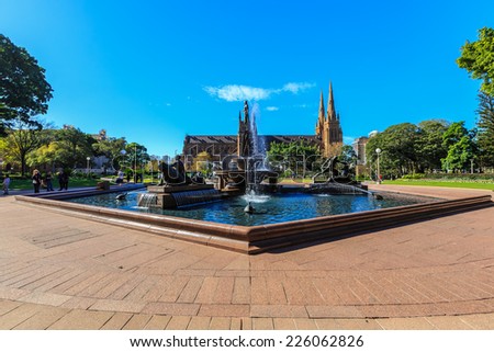 SYDNEY - MAY 10: Archibald Fountain on May 10, 2014 in Sydney. It is located in Hyde Park, in central Sydney which It is named after J. F. Archibald, owner and editor of The Bulletin magazine.