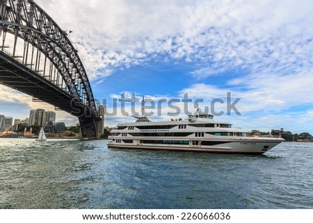 SYDNEY - MAY 10: Sydney Harbor Bridge on May 10, 2014 in Sydney. It is a steel arch bridge across Sydney Harbor that carries rail, vehicle and pedestrian traffic between the city and the North Shore.