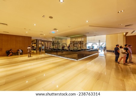BANGKOK - AUG 11: Lobby of Centara Grand Hotel on Aug 11, 2014 in Bangkok. It was first opened in 1982, later managed by the new founded hotel management group, Central Hotel & Resorts.