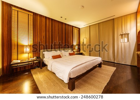 KHAO YAI, THAILAND - DEC 26: Guess room interior of Muti Maya Forest Pool Villa on Dec 26, 2014 in Khao Yai, Thailand. It\'s 7th most romantic resort of the world, reported by Reuters.