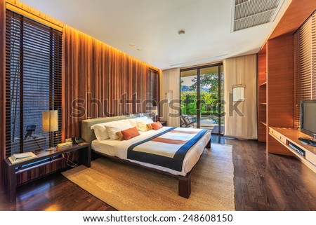 KHAO YAI, THAILAND - DEC 26: Guess room interior of Muti Maya Forest Pool Villa on Dec 26, 2014 in Khao Yai, Thailand. It/s 7th most romantic resort of the world, reported by Reuters.