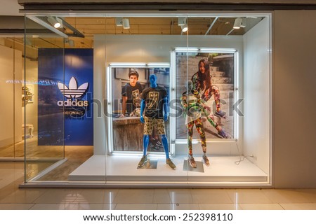 BANGKOK-JAN 2: Adidas shop at Central World Shopping Center on Jan 2, 2015. It is a shopping plaza and complex in Bangkok which is the sixth largest shopping complex in the world.