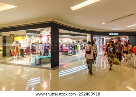 BANGKOK-JAN 2: Adidas shop at Central World Shopping Center on Jan 2, 2015. It is a shopping plaza and complex in Bangkok which is the sixth largest shopping complex in the world.
