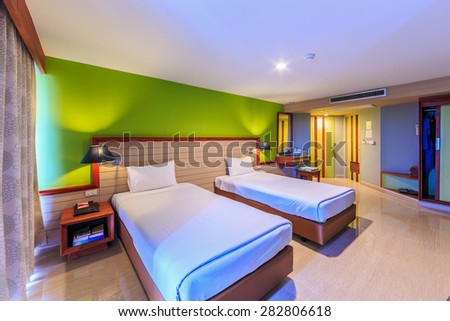 CHA-AM, THAILAND - MAY 20 : Guest room of Long Beach Hotel on May 20, 2015 in Cha-am, Thailand. The hotel consist of 193 rooms and suites, viewing mountain, pool or sea views.