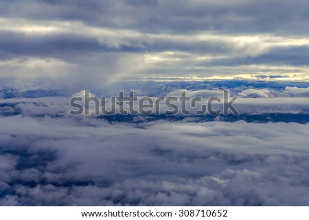 Aerial View of Himalaya mountains with cloud in the morning light, Leh, Ladakh, India
