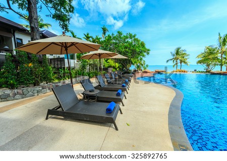 PATTAYA, THAILAND - MAY 24 : Swimming pool of Sea Sand Sun Hotel on May 24, 2015. The hotel consist of 60 boutique-style masterpiece Villas and Rooms, finest collection of Villa in the Pattaya.