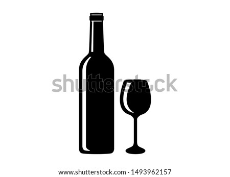 Silhouette bottle and glass of wine vector. Bottle of wine icon. Wine glass icon. Wine bottle and glass isolated on white background