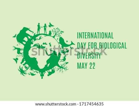 International Day for Biological Diversity vector. Planet Earth with fauna and flora icon. Green planet earth vector. Wild animals silhouette vector. Biodiversity Day Poster, May 22. Important day