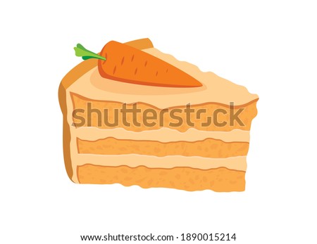 Delicious carrot cake with icing and decorative carrot icon vector. Piece of cake with carrot clip art. Delicious slice of cake icon. Carrot cake icon isolated on a white background