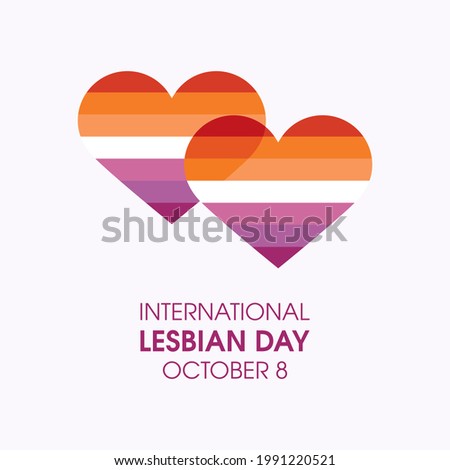 International Lesbian Day illustration. Lesbian flag in heart shape icon. Two lesbian connected hearts illustration. Lesbian Day Poster, October 8. Important day