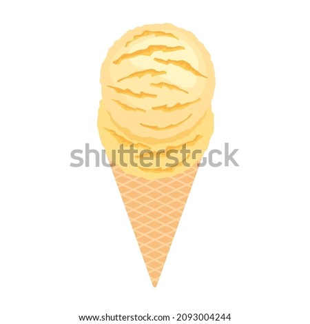 One delicious vanilla scoop ice cream cone icon vector. Two scoops of vanilla ice cream icon isolated on a white background. Yellow ice cream cone vector