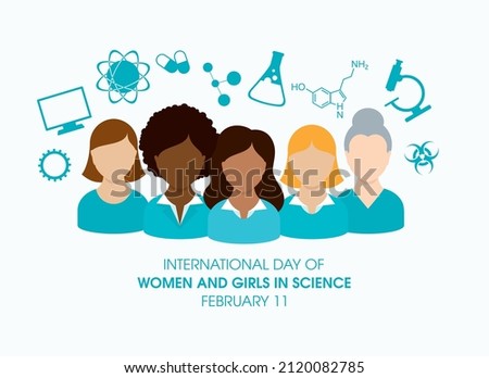 International Day of Women and Girls in Science vector. Female scientists avatar vector. Green science icon set vector. February 11, important day