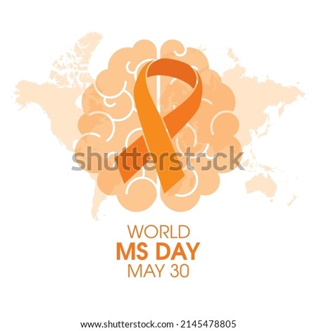 World Multiple Sclerosis Day vector. Orange awareness ribbon and human brain silhouette icon vector isolated on a white background. World MS Day Poster, May 30. Important day 商業照片 © 