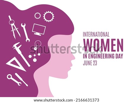 International Women in Engineering Day vector. Woman face in profile purple silhouette vector. Female engineer design element. Engineering icon set vector. June 23. Important day