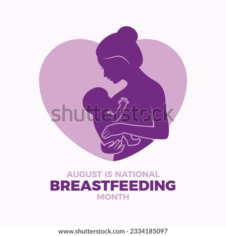 August is national Breastfeeding Month vector illustration. Woman breastfeeding newborn baby purple silhouette icon vector. Nursing mother with baby symbol. Important day