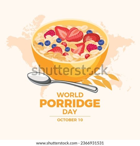 World Porridge Day vector illustration. Bowl of oatmeal with berries icon vector. Healthy cereal breakfast with fruits drawing. Oat flakes breakfast food design element. October 10 every year