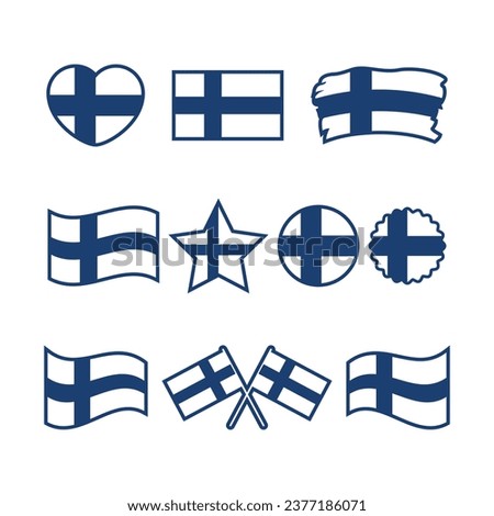 Finland flag icon set vector isolated on a white background. Finnish Flag graphic design element. Flag of Finland symbols collection. Set of Finland flag icons in flat style