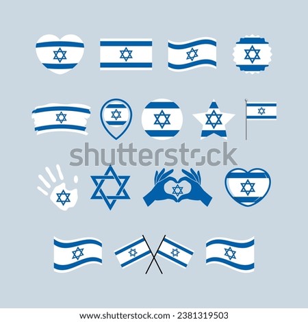 Israel flag icon set vector isolated on a gray background. Israeli Flag graphic design element. Flag of Israel symbols collection. Set of Israel flag icons in flat style