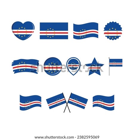 Cape Verde flag icon set vector isolated on a white background. Cape Verde Flag graphic design element. Flag of Cape Verde symbols collection. Set of Cape Verde flag icons in flat style