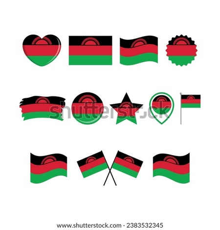 Malawi flag icon set vector isolated on a white background. Malawi Flag graphic design element. Flag of Malawi symbols collection. Set of Malawi flag icons in flat style