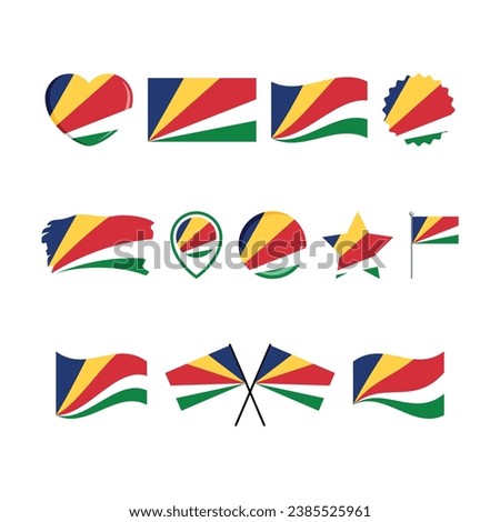 Seychelles flag icon set vector isolated on a white background. Seychelles Flag graphic design element. Flag of Seychelles symbols collection. Set of Seychelles flag icons in flat style