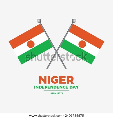 Niger Independence Day poster vector illustration. Two crossed Nigerien flags on a pole icon vector. Flag of Niger design element isolated on a gray background. August 3 every year. Important day