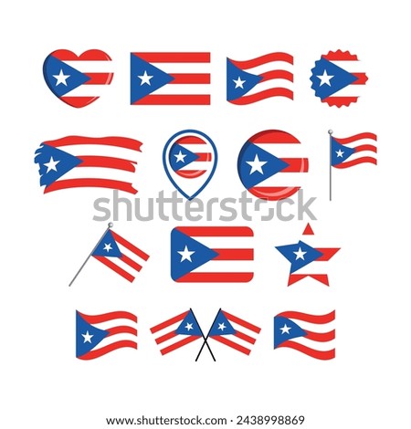 Puerto Rico flag icon set vector isolated on a white background. Puerto Rican Flag graphic design element. Flag of Puerto Rico symbols collection. Set of Puerto Rico flag icons in flat style