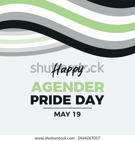 Happy Agender Pride Day poster vector illustration. Waving abstract agender pride flag frame vector illustration. Template for background, banner, card. May 19 every year. Important day
