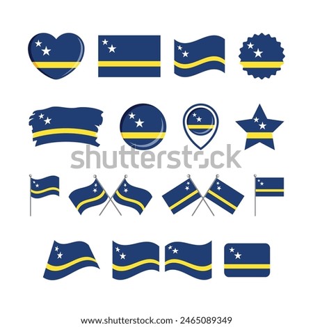 Flag of Curaçao icon set vector isolated on a white background. Curacao flag graphic design element. Curacao flag icons in flat style. Curaçao symbols collection